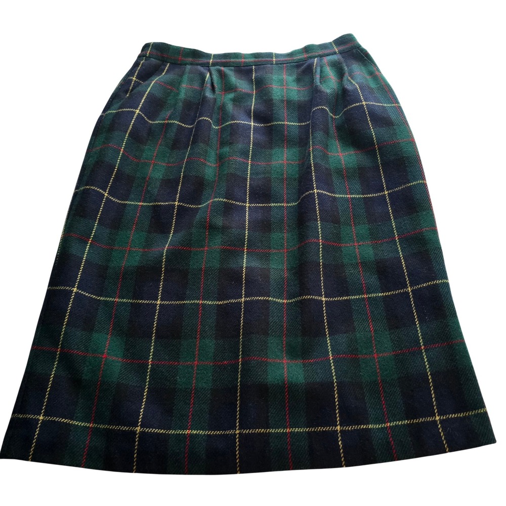 Vintage Katie Brooke Plaid Wool Blend Pencil Skirt Green Navy Tartan Size 14 - Picture 14 of 14